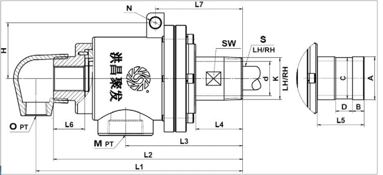 【JFO 3001】20A-50A 單向式 旋轉接頭規格尺寸圖